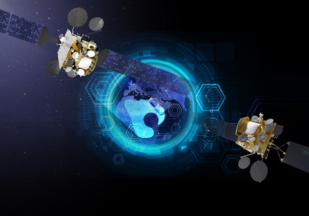 Abstract map of the global telecommunications network Syracuse 4A et 4B